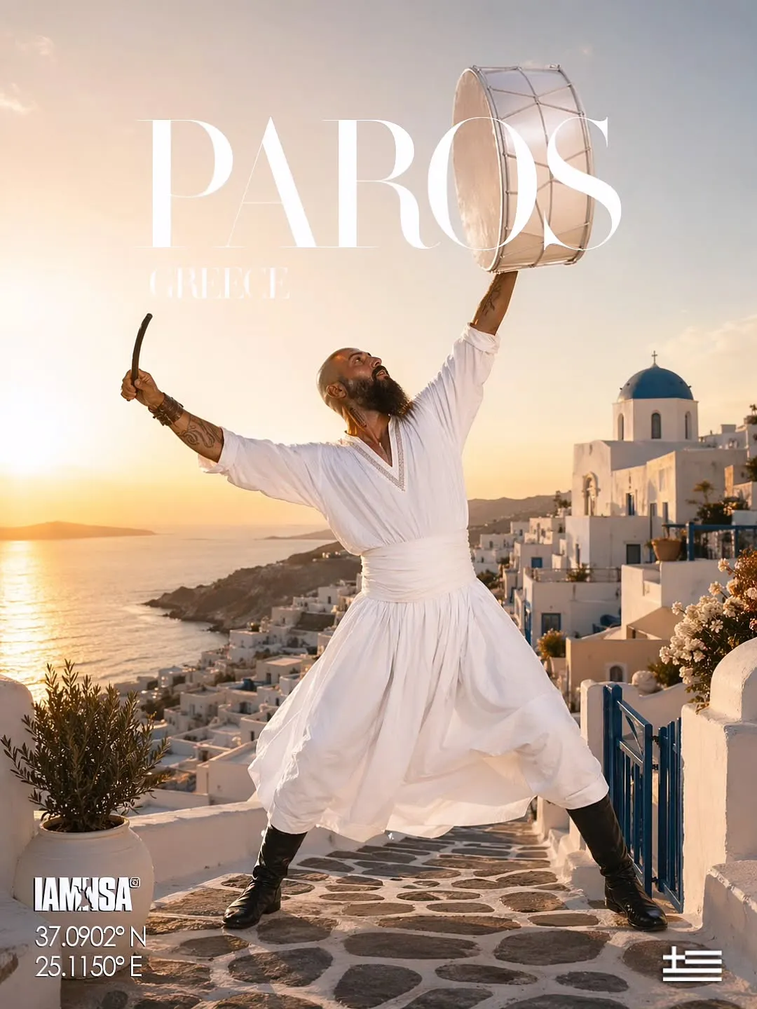 IAMNSA Paros Greece event promo with a drummer
